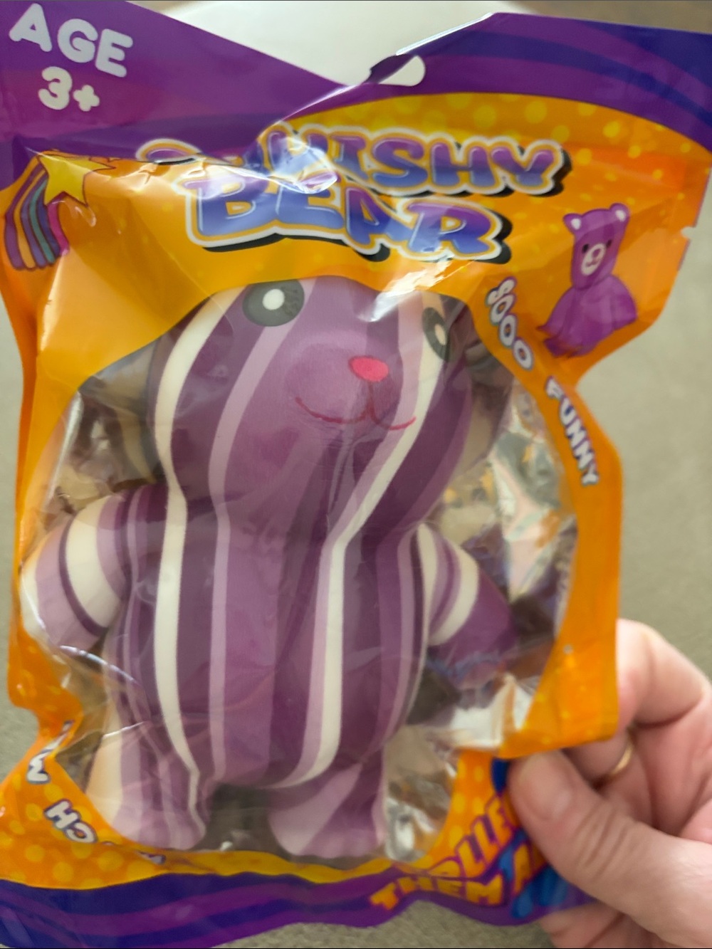 Squishy Purple Striped Bear - Cute Squeeze Toy